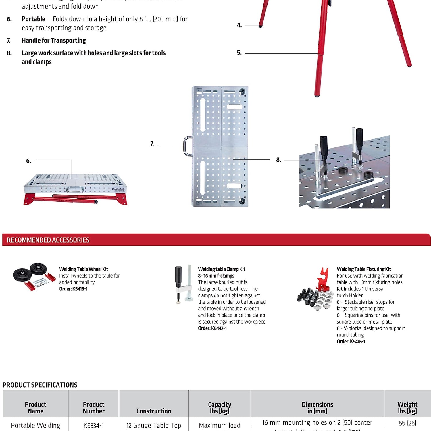 Lincoln K5334-1 Portable Welding Table Folding Workbench 21" x 44" Lincoln Electric
