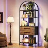 Tribesigns 4-Tier Industrial Bookshelf with LED and Drawers, 70.8" Arched Storage Rack Tribesigns
