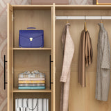 UEV Brown 6 Doors Rattan Armoire Wardrobe Closet,63" Large Armoire Storage Cabinet with 2 Drawers Side Shelves,Wooden Wardrobe Closet with 2 Hanging UEV