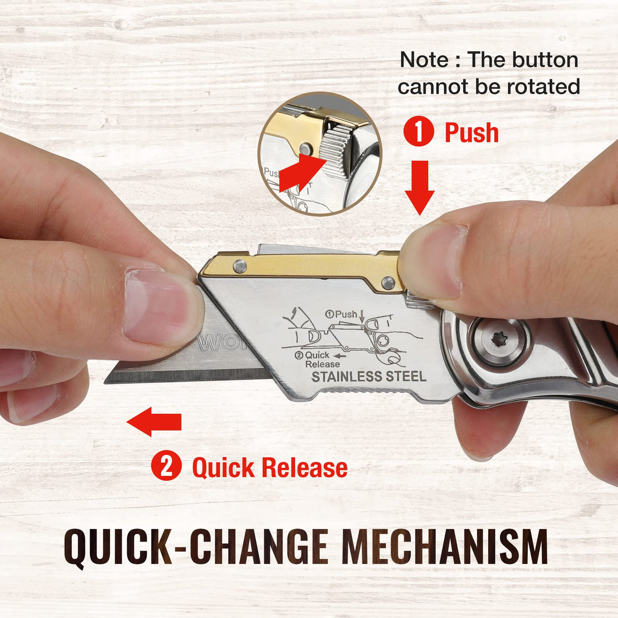 WORKPRO Folding Utility Knife with Belt Clip and Extra 10-piece Blades, Wood Handle Heavy Duty Cutter, Quick-change & Back Lock WORKPRO