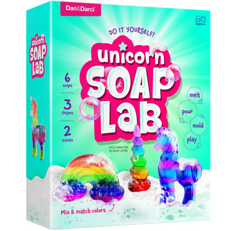 Unicorn Soap Making Kit - Girls Crafts DIY Project Age 6+ Year Old Kids Girl Gifts Science STEM Activity Teenage Christmas Gift Make Your Own Kits Dan&Darci