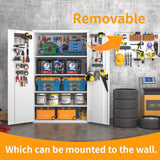 Upgraded Tall & Wide Metal Storage Cabinet with Doors & 4 Adjustable Shelves | Heavy-Duty Black Lockable Garage Cabinet with Wheels & Pegboard for basenji