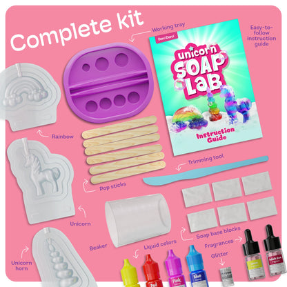 Unicorn Soap Making Kit - Girls Crafts DIY Project Age 6+ Year Old Kids Girl Gifts Science STEM Activity Teenage Christmas Gift Make Your Own Kits