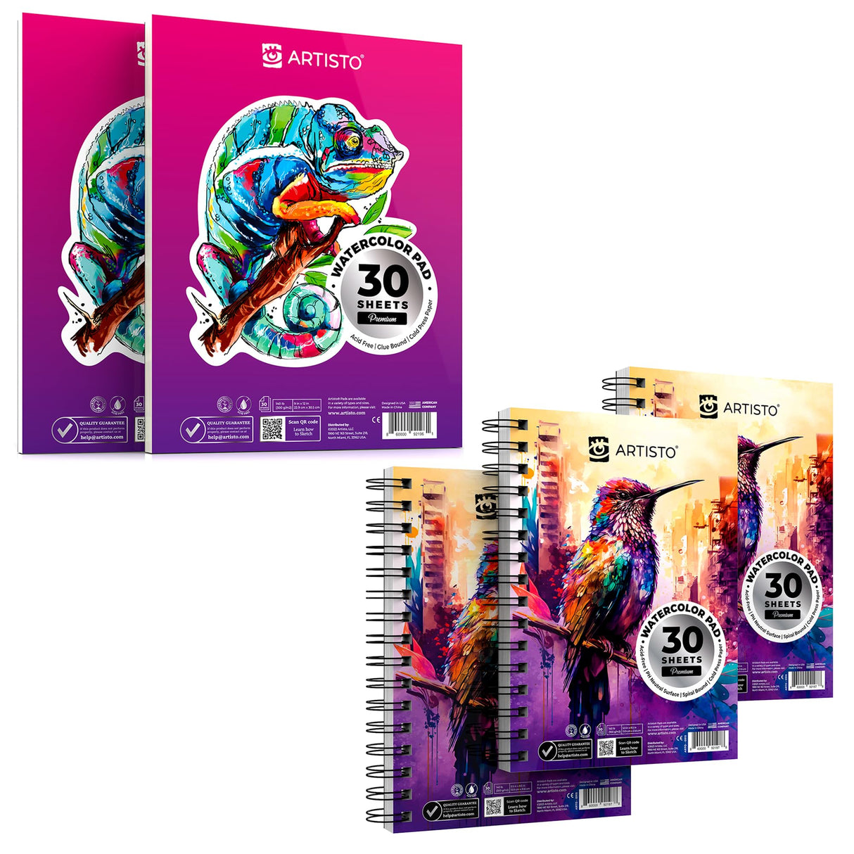 ARTISTO Watercolor Pads 9x12" & Watercolor Pads 5.5x8.5" Bundle Artisto