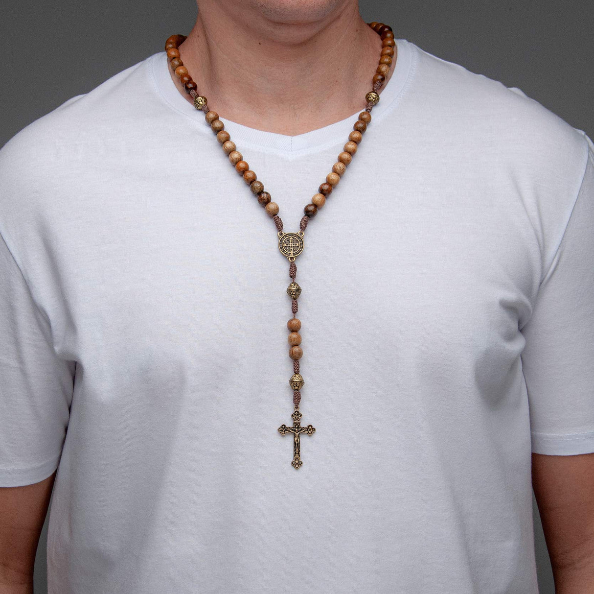 Intercession Our Father Sacred Handmade Solid Wood Rosary (St Benedict - Walnut) Intercession