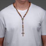 Intercession Our Father Sacred Handmade Solid Wood Rosary (St Benedict - Walnut) Intercession