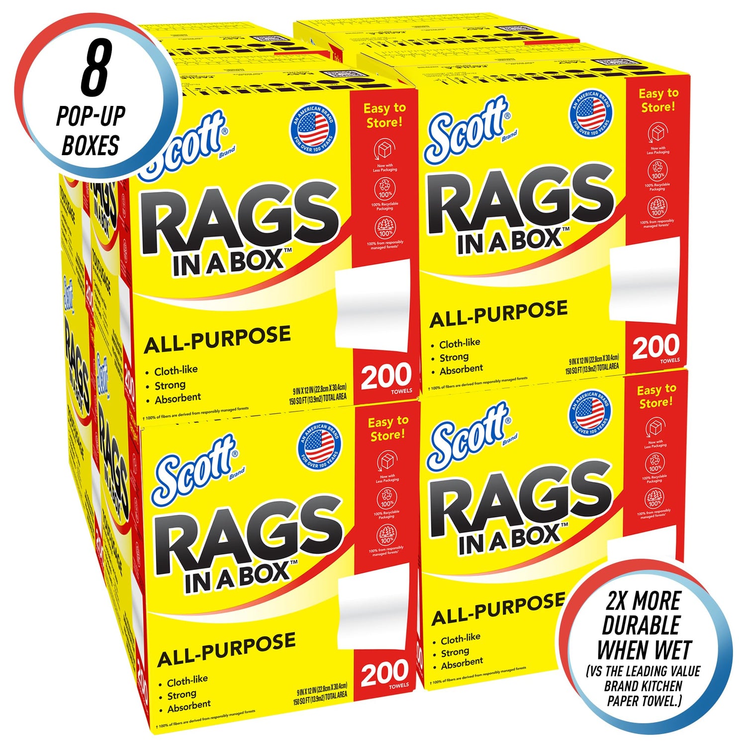 Scott® Rags In A Box™ (75260), White, 200 Shop Towels/Box, 8 Boxes/Case, 1,600 Towels/Case SCOTT SHOP ORIGINAL