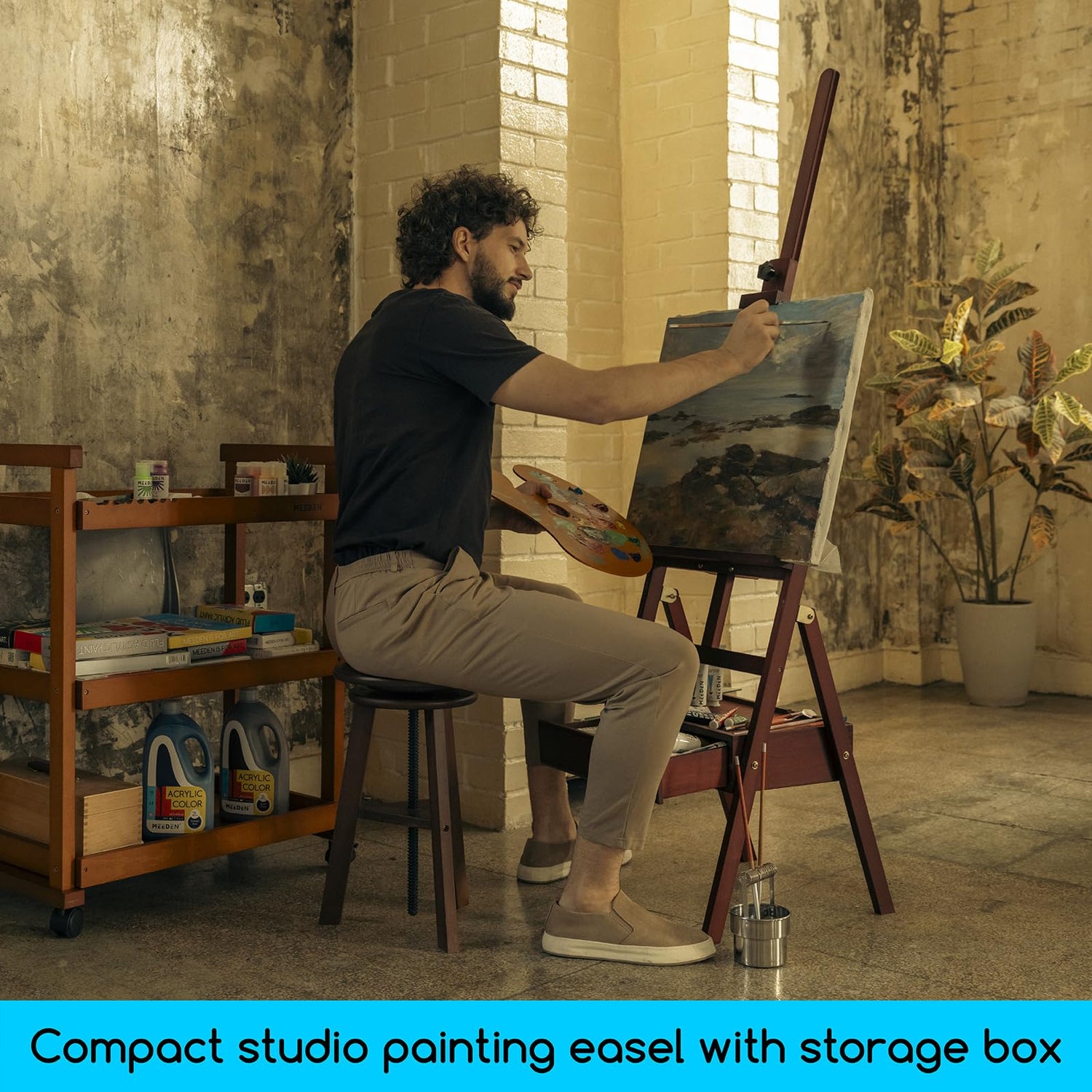 MEEDEN Studio H-Frame Easel with Art Supply Storage Drawer - Adjustable (60"~75") Wood Easel Stand for Artists, Adults and Students, Holds Canvas Art MEEDEN