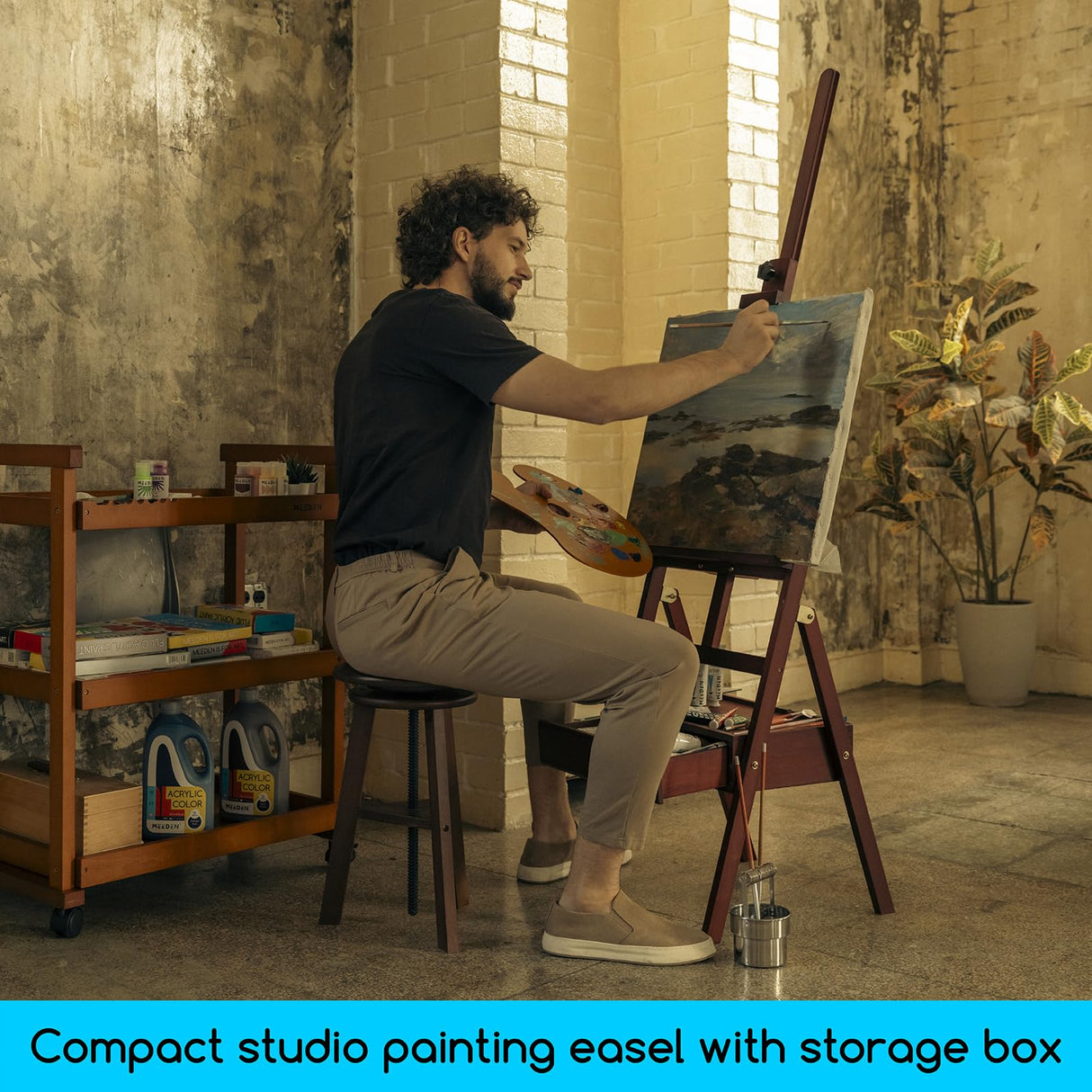 MEEDEN Studio H-Frame Easel with Art Supply Storage Drawer - Adjustable (60"~75") Wood Easel Stand for Artists, Adults and Students, Holds Canvas Art MEEDEN