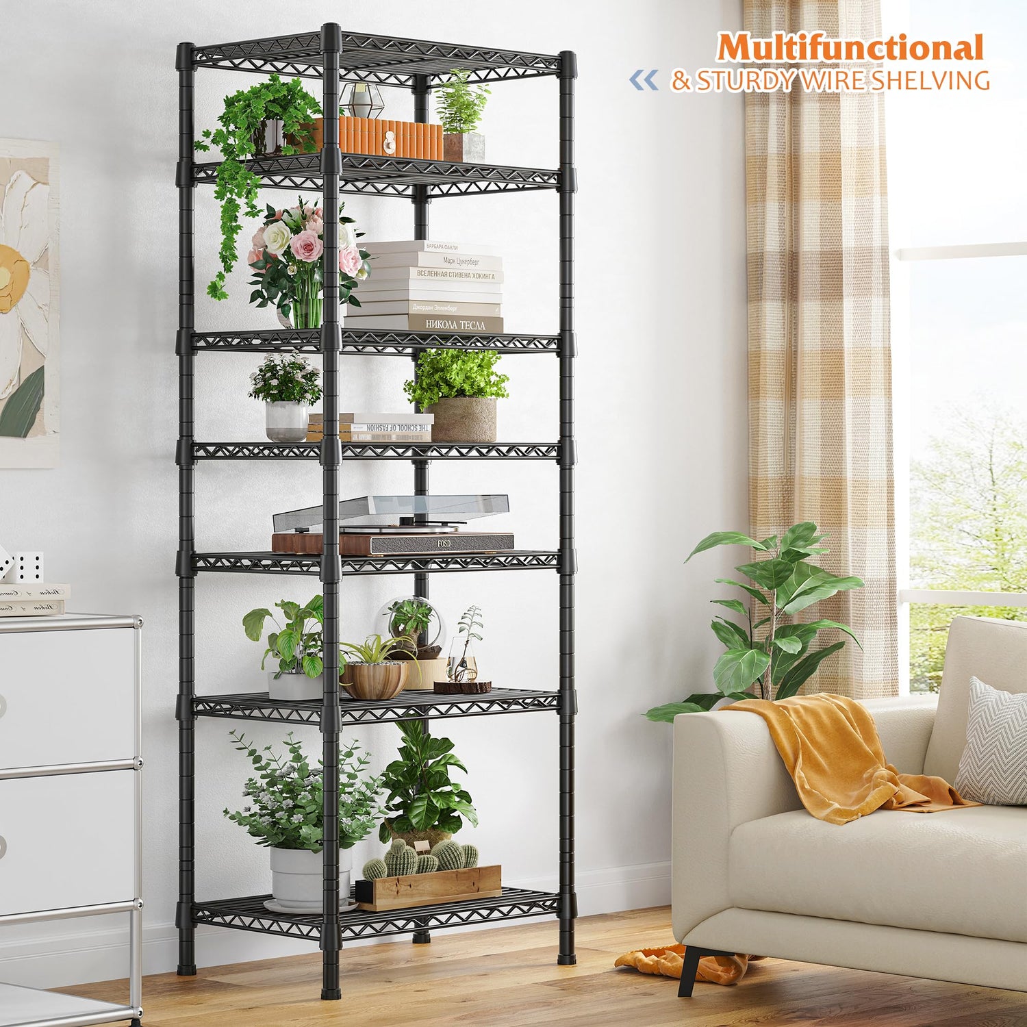 REIBII 71’’H Wire Shelving Rack 7-Tier Metal Shelving Units and Storage Shelves Loads 1176 LBS Adjustable Garage Shelving Heavy Duty Metal Shelves REIBII