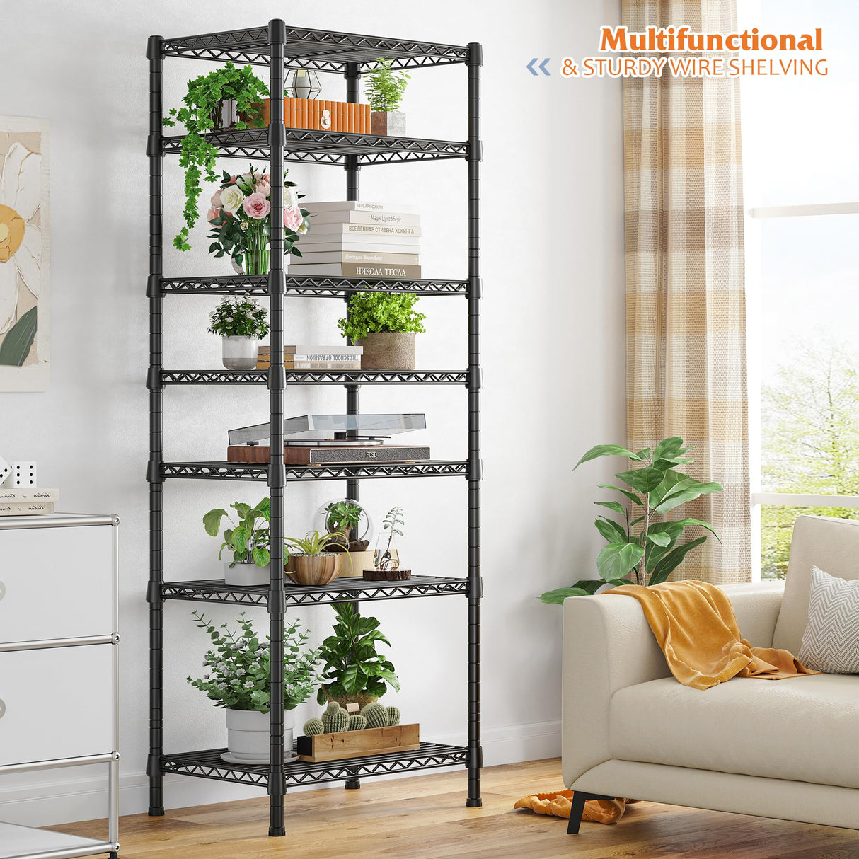 REIBII 71’’H Wire Shelving Rack 7-Tier Metal Shelving Units and Storage Shelves Loads 1176 LBS Adjustable Garage Shelving Heavy Duty Metal Shelves REIBII