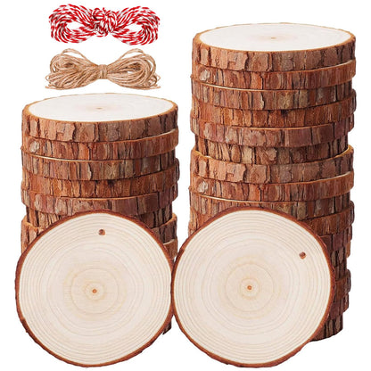 Natural Wood Slices - 30 Pcs 3.5-4 inches Craft Unfinished Wood kit Predrilled with Hole Wooden Circles for Arts Wood Slices Christmas Ornaments DIY