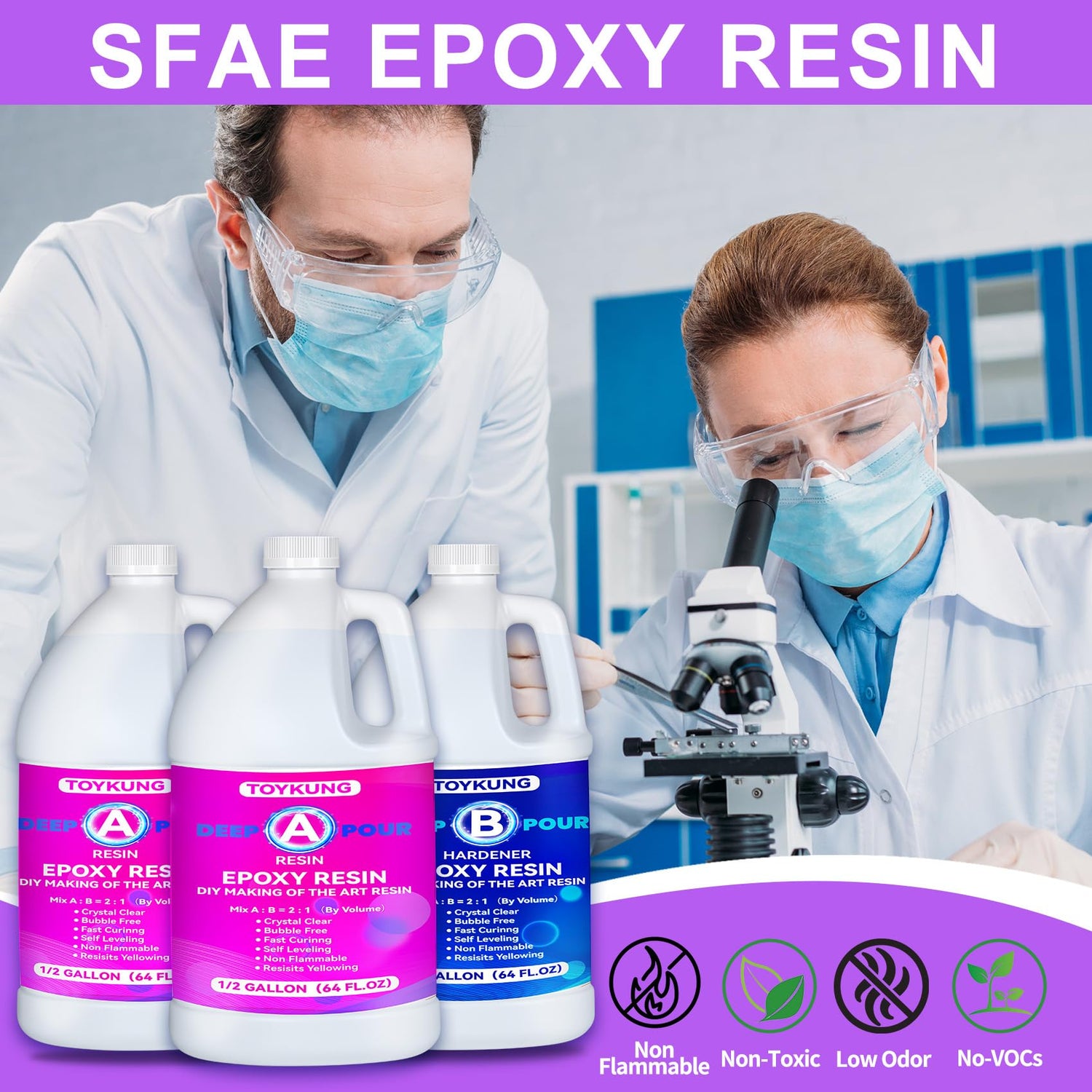 Deep Pour Epoxy Resin, 1.5 Gallon 2 to 4 Inch Depth Epoxy Resin Kit Crystal Clear Bubble Free High Gloss Self Leveling for River Table Top, Bar Top, Toykung