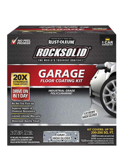 Rust-Oleum 60003 Rocksolid Polycuramine Garage Floor Coating, 6 Piece Set, Gray, 1 Car Kit