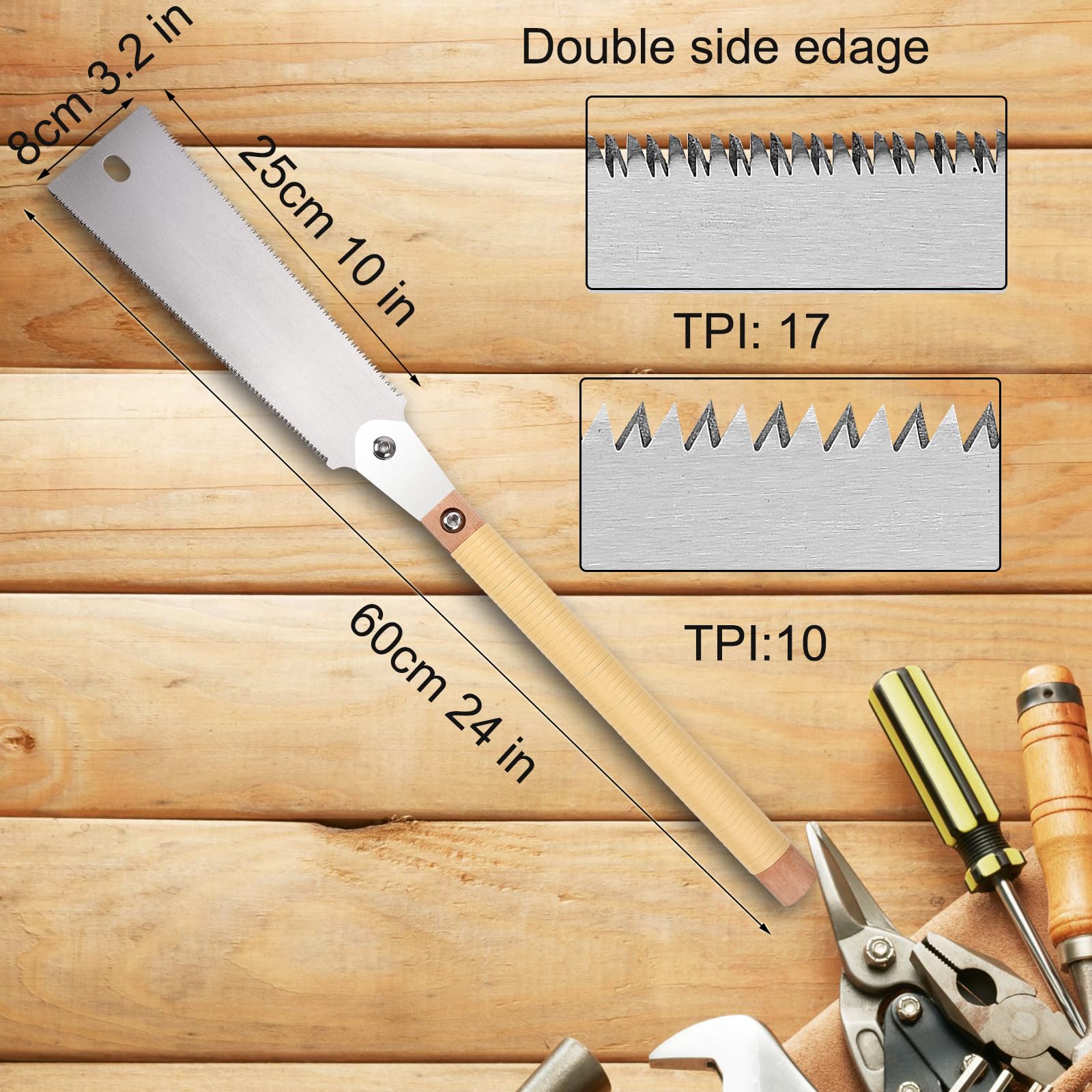 WEIMELTOY 10” SK5 Blade Hand Saw, Double Edge 3 Side Grinding Teeth Japanese Pull Saw, Impulse Hardening Steel Teeth,Sharp and Light Woodworking - WoodArtSupply