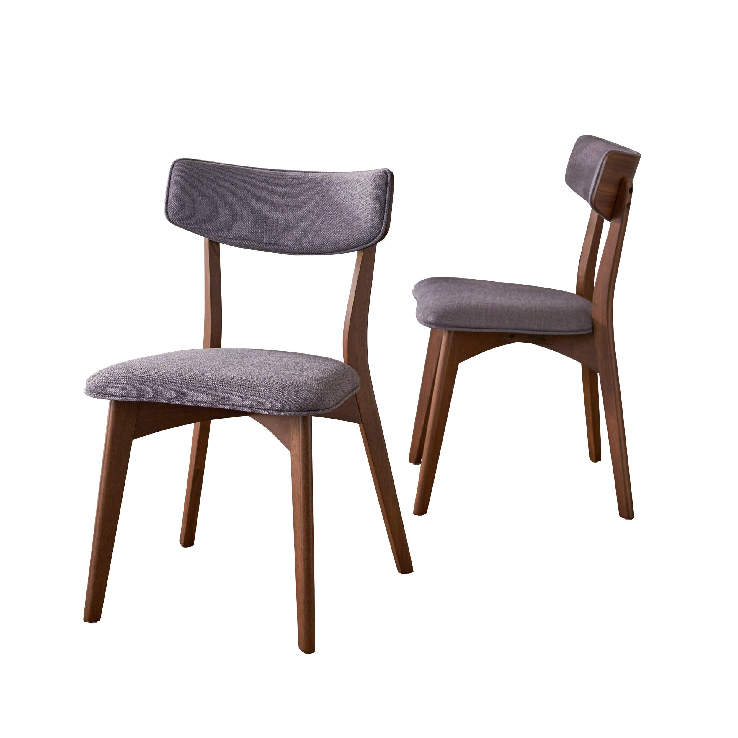 Christopher Knight Home Abrielle Mid-Century Modern Fabric Dining Chairs with Natural Walnut Finished Rubberwood Frame, 2-Pcs Set, Dark Grey / Natural Walnut - Thumbnail 2