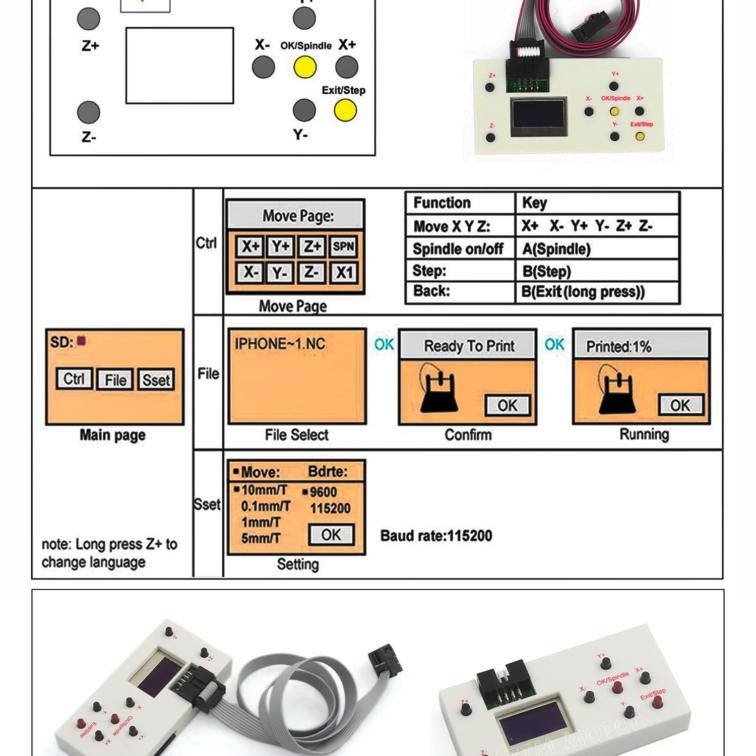 RATTMMOTOR CNC 1610 PRO 3 Axis GRBL Control DIY Mini CNC Router Machine Kit with Offline Controller and 14pcs ER11 Collets CNC Engraving Milling RATTMMOTOR