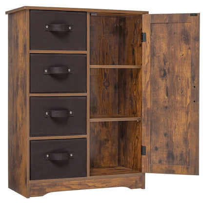 usikey Storage Cabinet with 4 Removable Storage Spaces and 1 Door, Accent Floor Cabinet with Adjustable Shelves, Cupboard for Living Room, Rustic