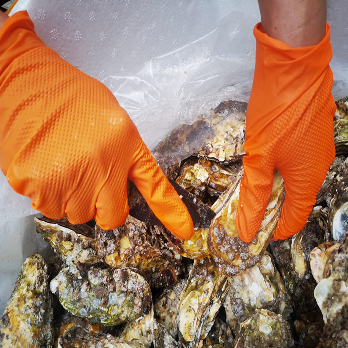 TITANflex Thor Grip Heavy Duty Industrial Orange Nitrile Gloves 8-mil Disposable Latex Free with Raised Diamond Texture Grip, Powder Free, Rubber TITANflex