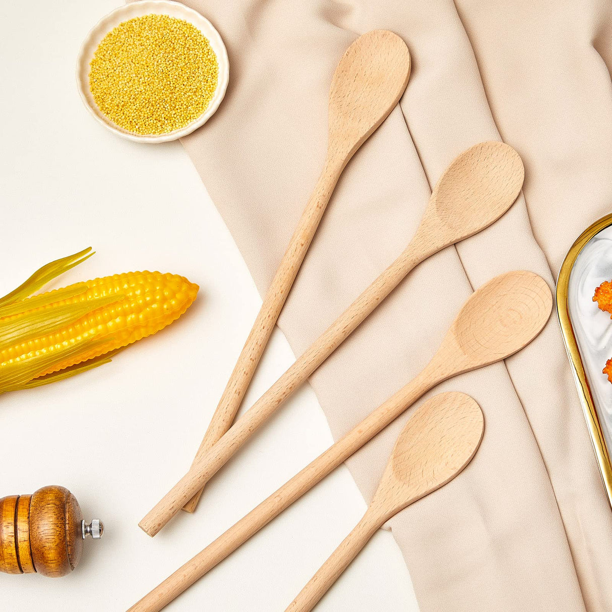 40 Pieces 12 Inch Wooden Kitchen Spoons Long Handle Wooden Cooking Mixing Oval Spoons Wooden Tasting Spoons Mixing Baking Serving Utensils Puppets Meanplan