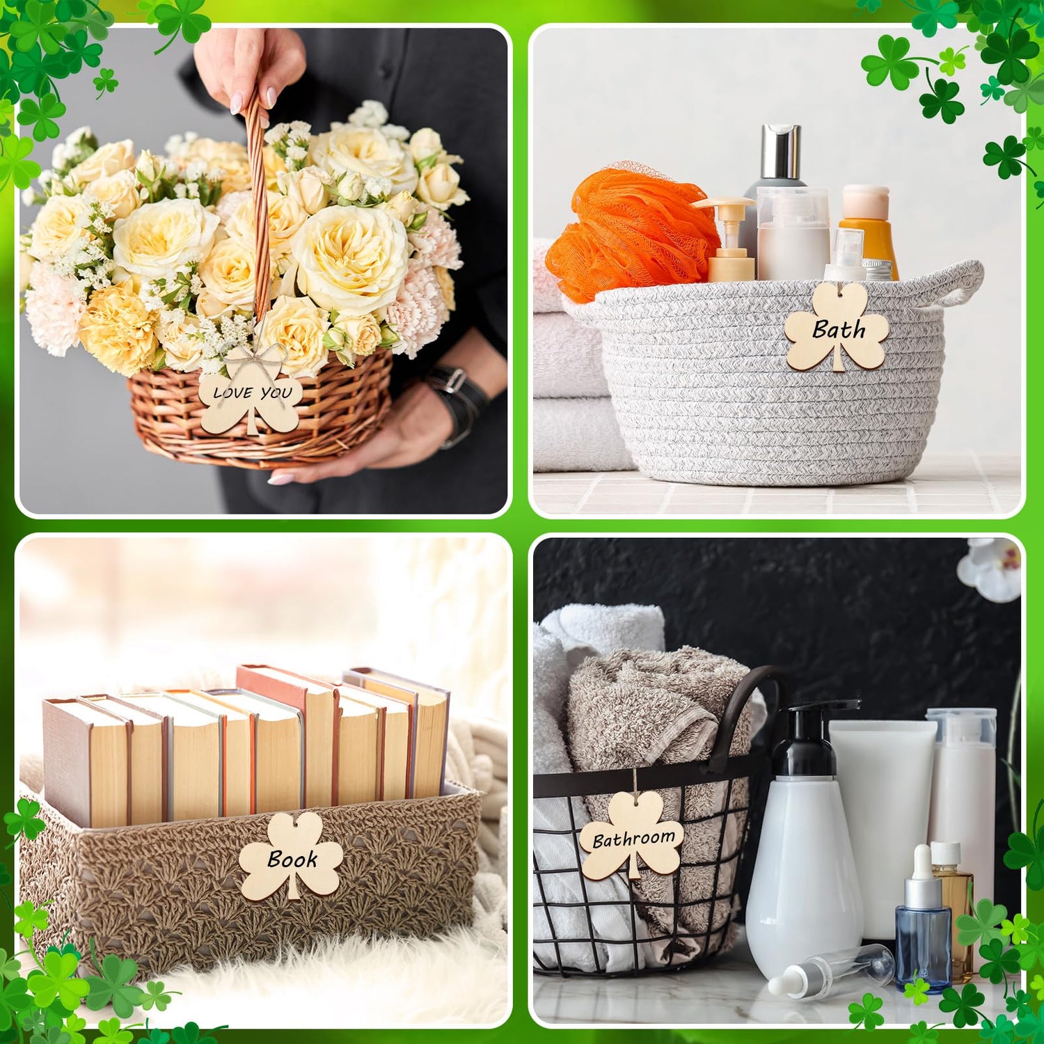 Wooden Shamrock Ornaments to Paint St. Patrick's Day Decoration Cutouts Unfinished 24PCS 3.5 x 3 inches, DIY Blank Unfinished Wood Discs Ornament for Sophena