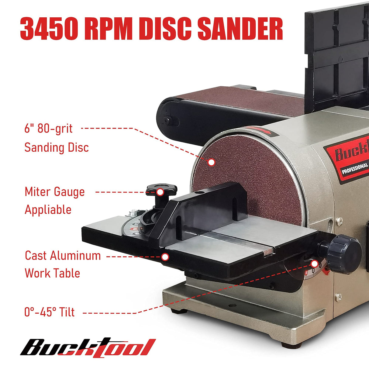 BUCKTOOL 5.0A Belt Disc Sander 4 in x 36 in Belt and 6 in Disc Sander with 3/4HP Direct-drive Motor and Portable Al Base, BD4603 Upgraded Model Bucktool