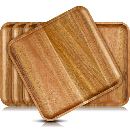 Didaey 6 Pcs Acacia Wood Square Plates 10" Wooden Plates Serving Trays for Meal Dishes Snack Dessert Easy Cleaning and Lightweight - WoodArtSupply