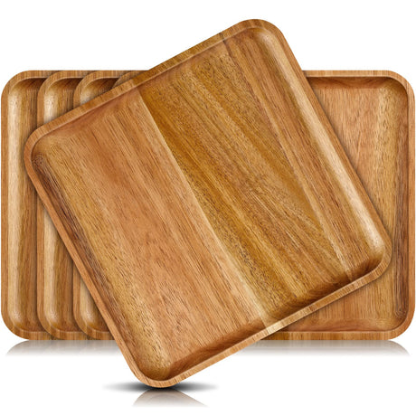 Didaey 6 Pcs Acacia Wood Square Plates 10" Wooden Plates Serving Trays for Meal Dishes Snack Dessert Easy Cleaning and Lightweight Didaey