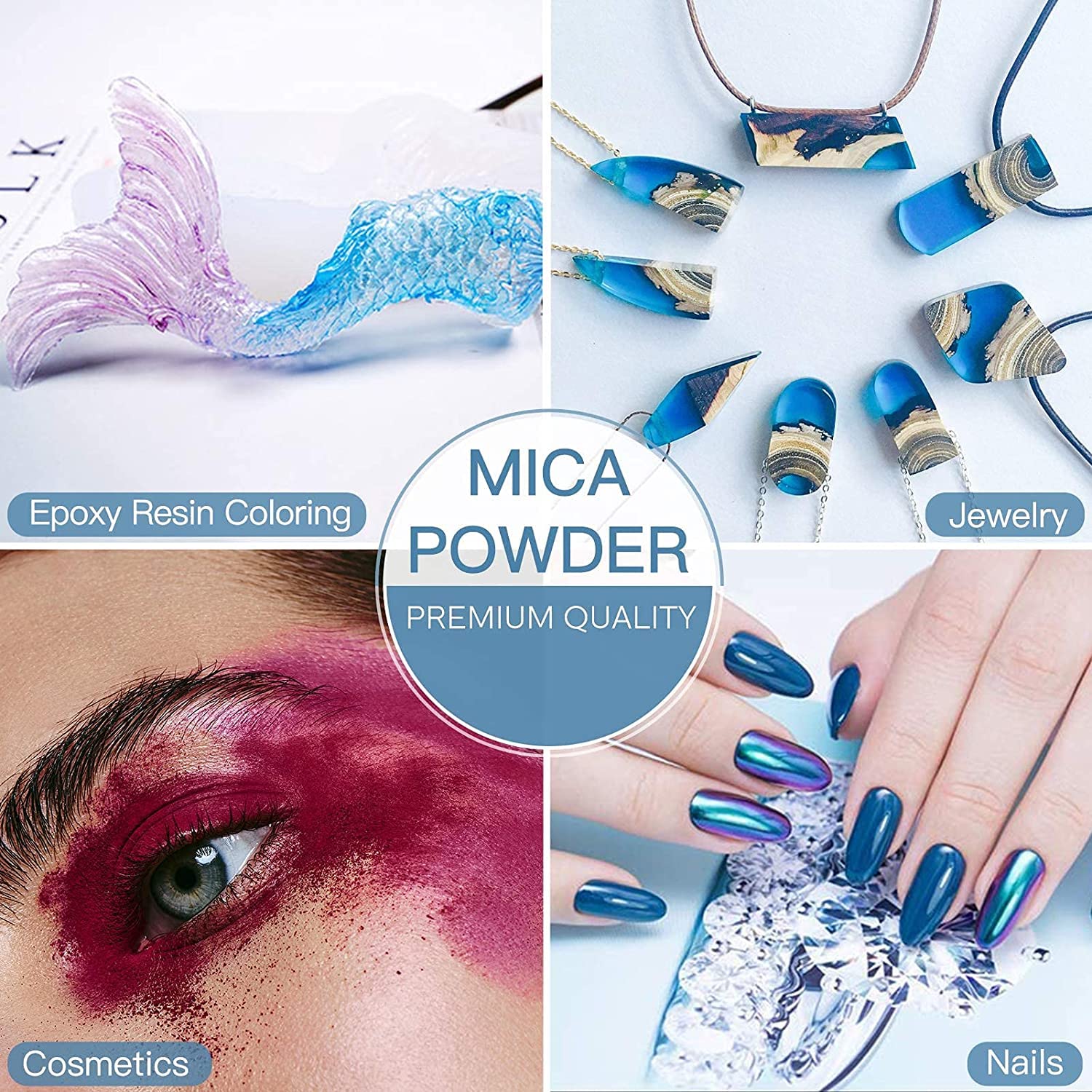 Mica Powder Set - 15 Colors Pearlescent Powder Natural Cosmetic Grade Pigment for Epoxy Resin, Soap Making, Lip Gloss, Bath Bomb and DIY Craft, SEISSO