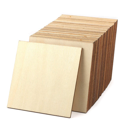 50Pcs Unfinished Wood Pieces 4x4 Inch Square Blank Wooden,Wooden Cutouts for Crafts,Squares Cutout Tiles Unfinished Wood Cup Coasters Natural Slices