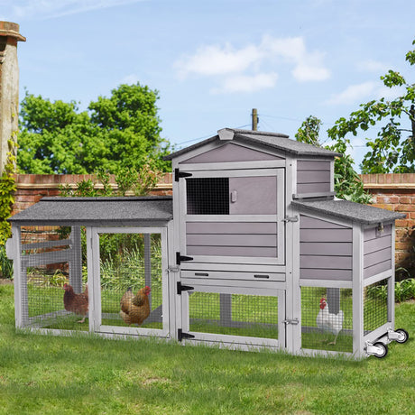 Chicken Coop 80in Mobile Chicken House with Run Portable Wooden Poultry Cage with Nesting Box Rabbit Hutch on Wheels,Movable GUTINNEEN