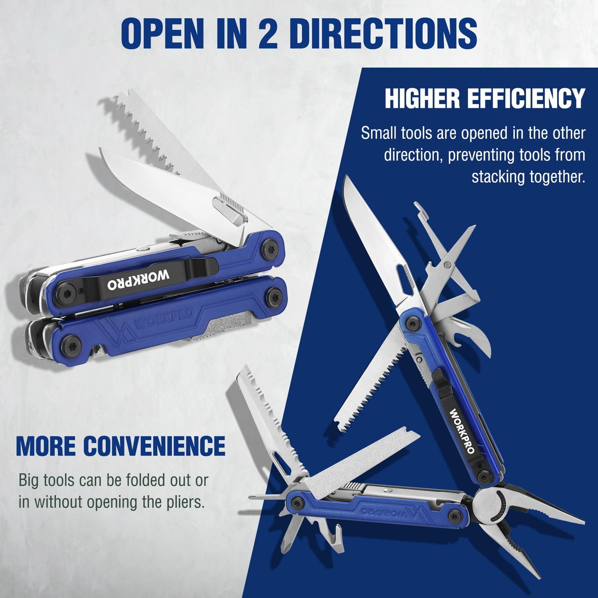 WORKPRO 18-in-1 Multi Tool Pliers, Stainless Steel EDC Multitool with Pocket Knife, 2 Safety Locks, Belt Clip and Oxford Pouch, Multipurpose Utility WORKPRO