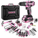 Pink Drill Tool Kit Set: 20V Cordless Power Drill Tool Box with Battery Electric Drill Driver for Men Home Hand Repair Basic Toolbox Tools Sets DEKOPRO