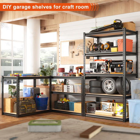 REIBII 72" H Garage Shelving Heavy Duty Storage Shelves 2000LBS Adjustable 5 Tier Metal Storage Shelving for Garage Storage Shelving Unit for REIBII