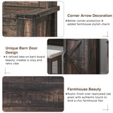 T4TREAM Farmhouse Makeup Vanity Desk with Sliding Mirror and Lights, 42'' Glass Tabletop Vanity Table with 2 Drawers & Shelves, Rustic Big Vanity Set T4TREAM