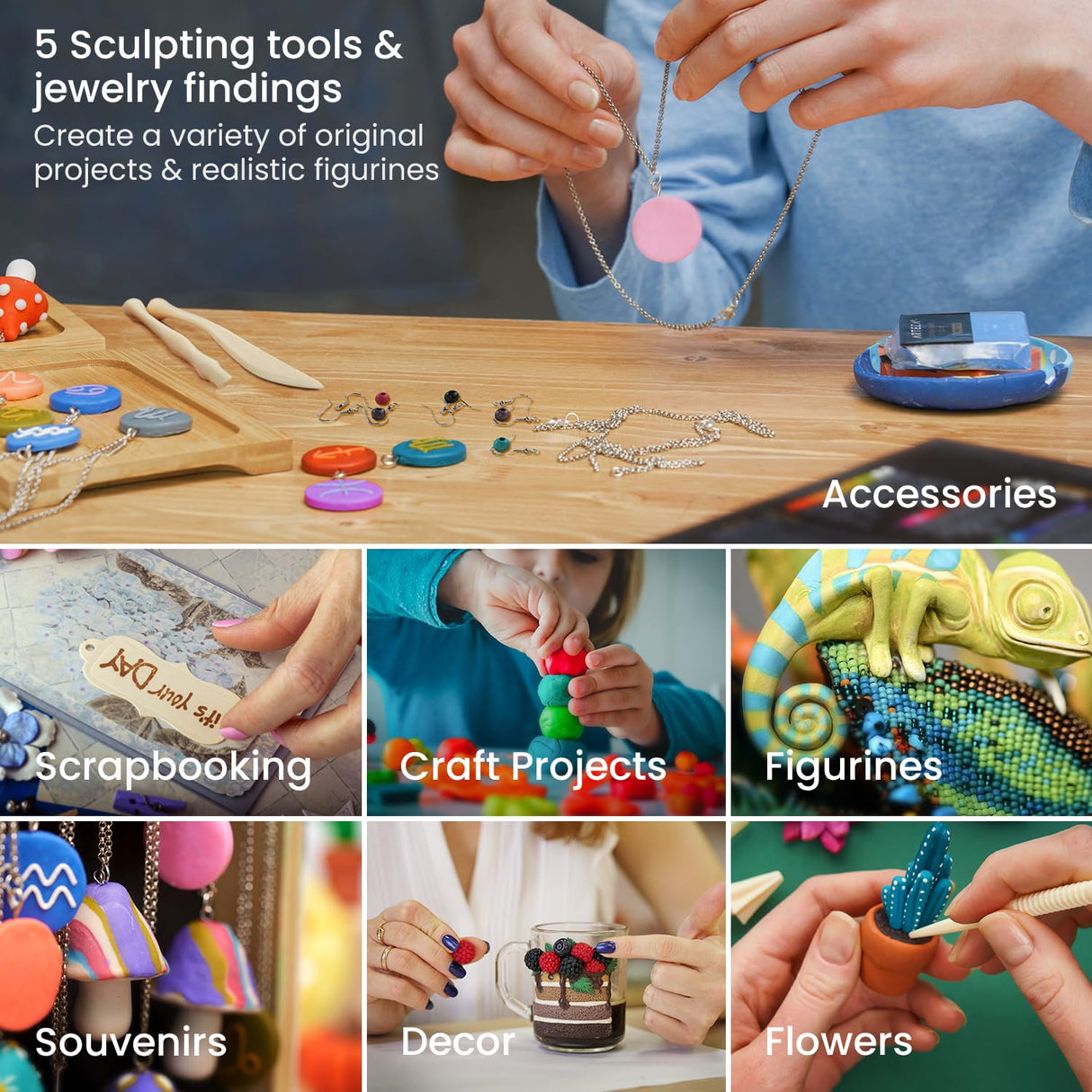 Arteza Polymer Clay Kit, Modeling Clay Oven Bake for Adults and Teens with 5 Sculpting Tools, 42 Colors, Made for Clay Earrings, Jewelry Making and ARTEZA