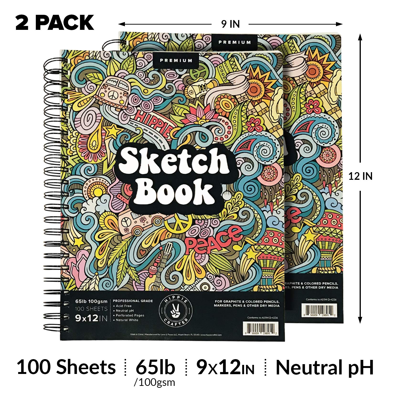 Marker Sketch Book Pack 9 x 12 inches Sketchpad, 2 Pack Pads 100 Sheets Marker Sketchbook for Drawing Spiral Sketch Book Bound 65lb Sketch Book for - WoodArtSupply