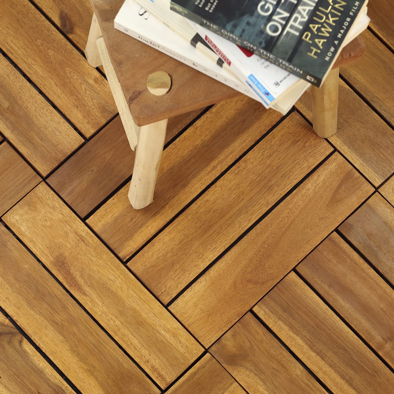 Interlocking Deck Tile (Pack of 10, 12"x12") Acacia Hardwood Deck Tile, Interlocking Patio Tile in Solid Acacia Wooden Oiled Finish Waterproof All LOAQUA