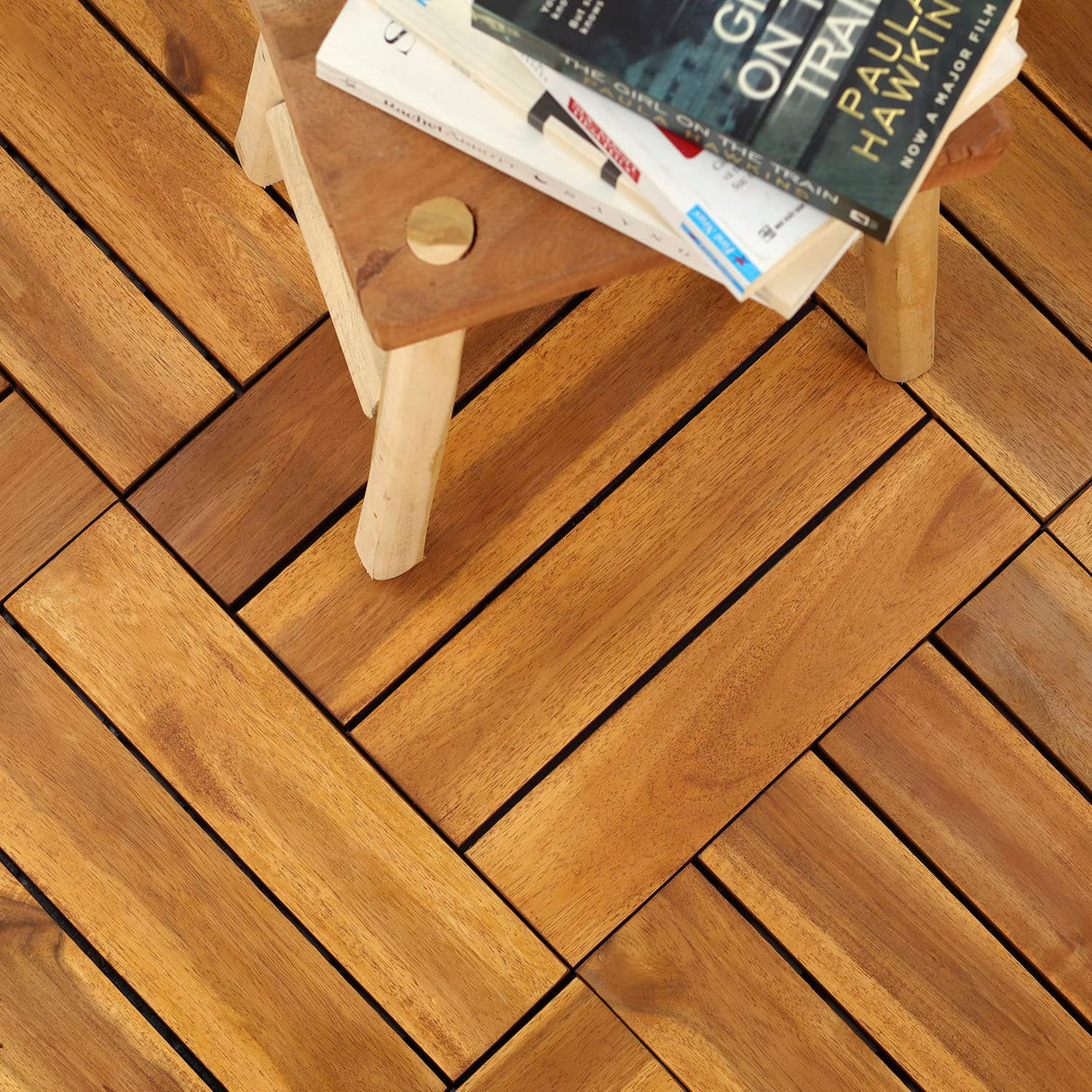 Interlocking Deck Tile (Pack of 10, 12"x12") Acacia Hardwood Deck Tile, Interlocking Patio Tile in Solid Acacia Wooden Oiled Finish Waterproof All LOAQUA