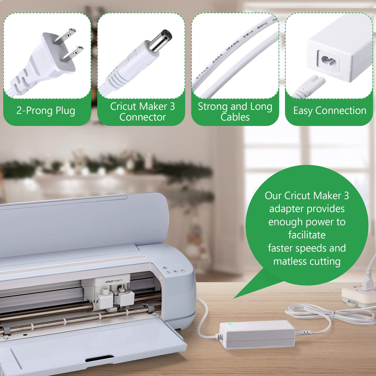 Enhon Power Cord Replacement Compatible with Cricut Maker 3, 24V AC DC Power Adapter Compatible with Cricut Cutting Machine, Charger Power Supply Enhon