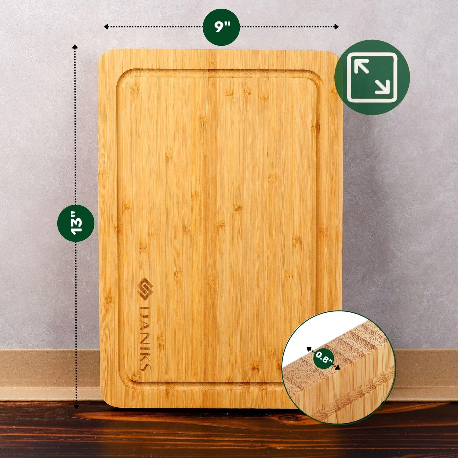 Daniks 100% Organic Bamboo Cutting Board for Kitchen | Heavy Duty Wood Chopping Board | Extra-Thick Cutting Board for Serving, Meat and Veggies | Daniks