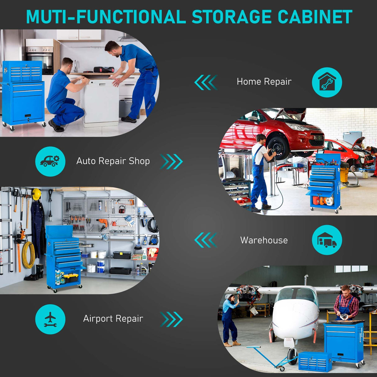 INTERGREAT Rolling Tool Chest with Wheels and 8 Drawers, Large Tool Cabinet with Drawers, Tool Storage Organizer Box with Key&Liner for Garage, INTERGREAT