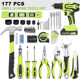FASTPRO 177-Piece 20V Cordless Lithium-ion Drill Driver and Home Tool Set, Household Repairing Kit with in Storage Case, Green FASTPRO