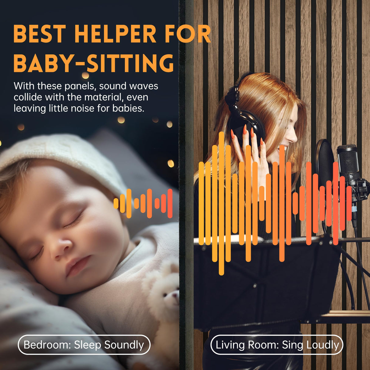 RITOLLO Wood Slat Wall Panel | 4 Pcs Soundproof Wall Panels 48" x 24.5" Wood Wall Panels 3D Sound Dampening Panels Wall Decoration - Walnut RITOLLO