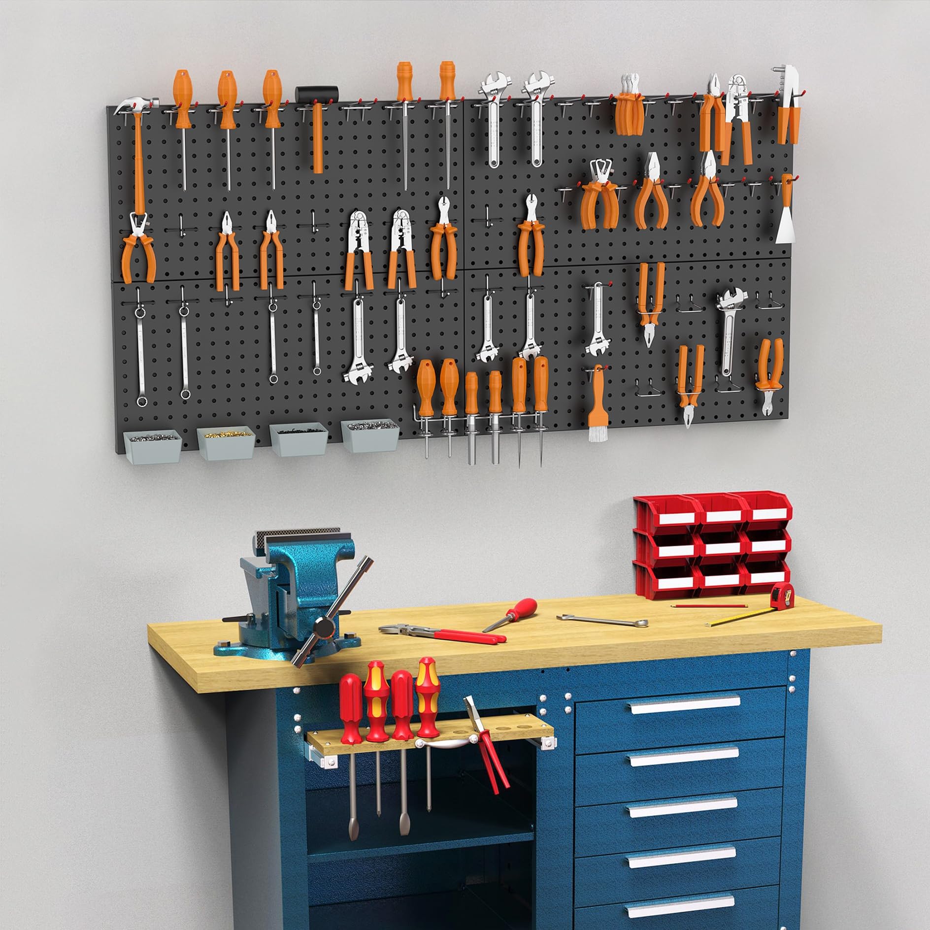 WALMANN Metal Pegboard Kit with Accessories for Wall Garage Tools Pegboard Storage System for Garage, Workbench, Shed Modular Peg Board Organizer - WoodArtSupply