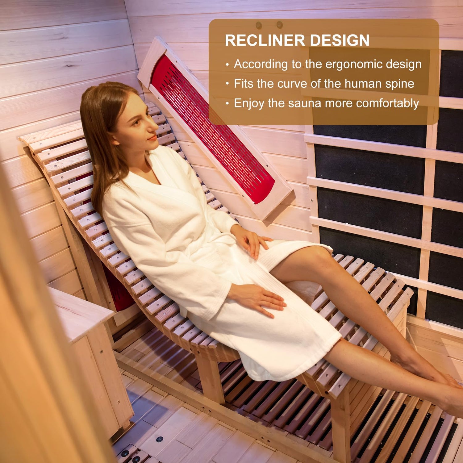 TaTalife Far Infrared Wood Sauna, 1 or 2 Person Home Canadian Hemlock Luxurious Wooden Traditional Indoor Sauna, 2300W Spa Room with Recliner, 8 TaTalife