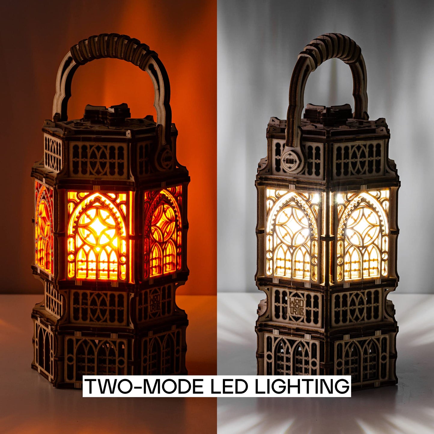 Wood Trick Antique Lantern Luminous LED 3D Wooden Puzzles for Adults and Kids to Build - 2-Mode Lighting - Engineering DIY Project Mechanical 3D Puzzle Model Kits for Adults
