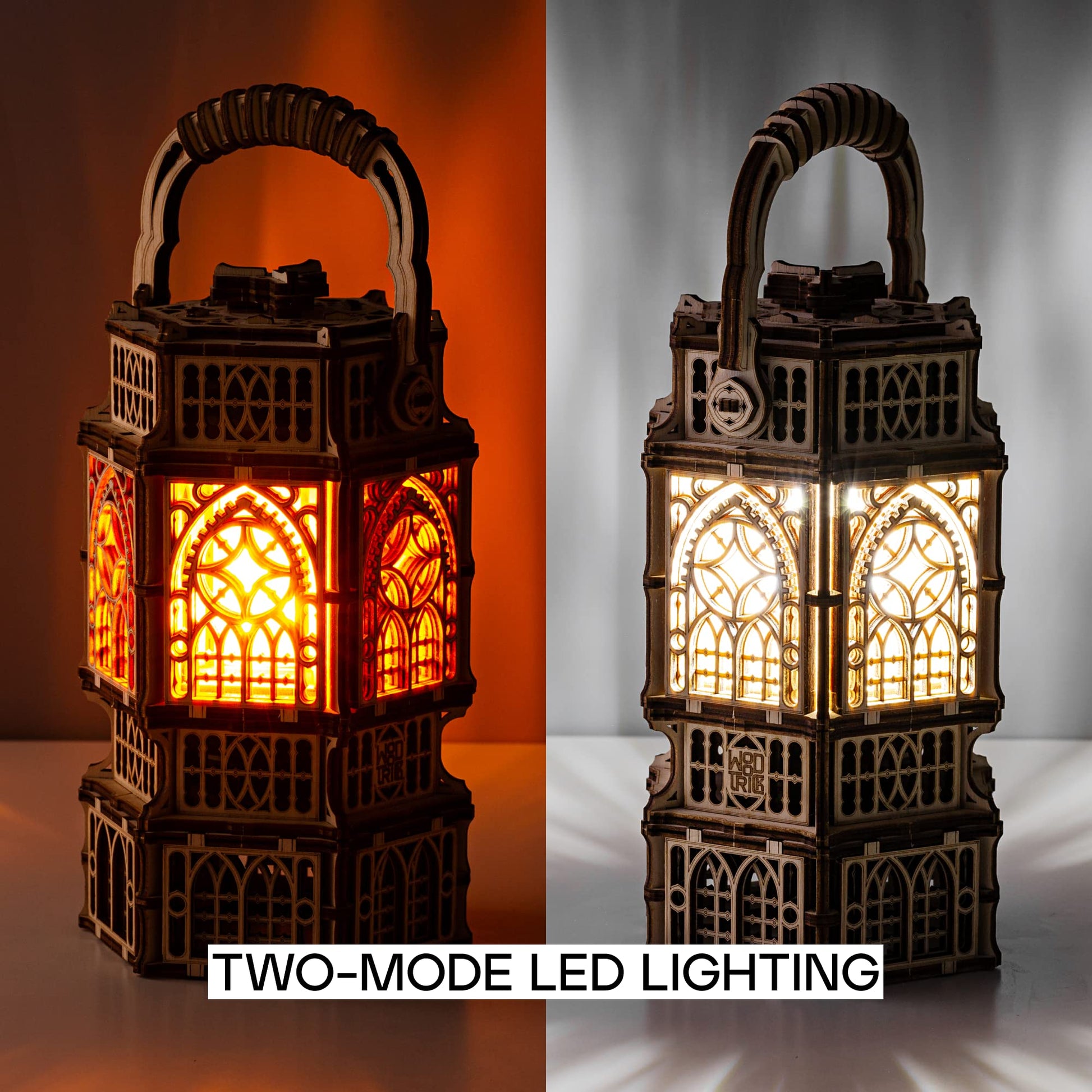 Wood Trick Antique Lantern LED 3D Wooden Puzzle - Engaging DIY Model for All Ages with Two Lighting Modes - WoodArtSupply