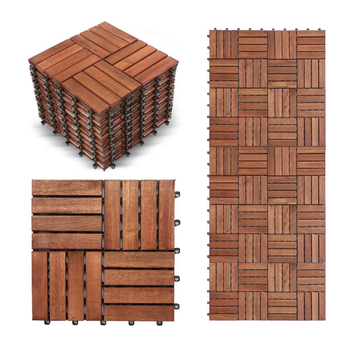 CLOVERHOLM Interlocking Deck Tiles-10PCS Waterproof Acacia Wood Patio Tiles, Easy Snap Flooring Tiles for Indoor and Outdoor,Balcony, Entry, Poolside CLOVERHOLM