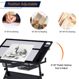 Yaheetech Drafting Table w/Stool Height Adjustable Multifunctional Art Craft Artists Desk Tilting Glass Tabletop Diamond Paintings Work Station w/2 Yaheetech